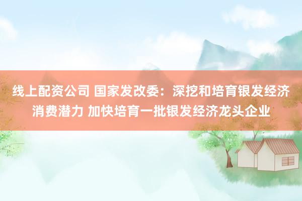 线上配资公司 国家发改委：深挖和培育银发经济消费潜力 加快培育一批银发经济龙头企业