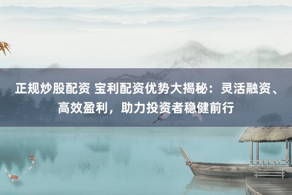 正规炒股配资 宝利配资优势大揭秘：灵活融资、高效盈利，助力投资者稳健前行