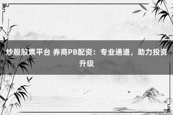 炒股股票平台 券商PB配资：专业通道，助力投资升级