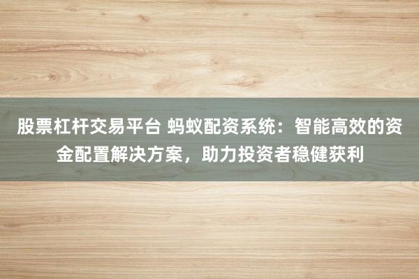 股票杠杆交易平台 蚂蚁配资系统：智能高效的资金配置解决方案，助力投资者稳健获利