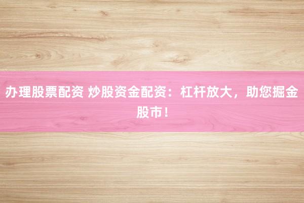 办理股票配资 炒股资金配资:杠杆放大,助您掘金股市!