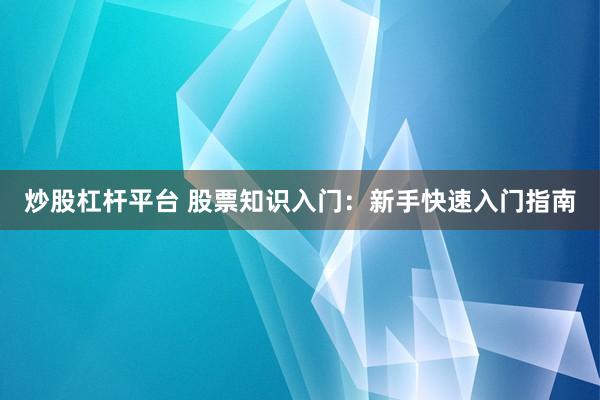 炒股杠杆平台 股票知识入门：新手快速入门指南