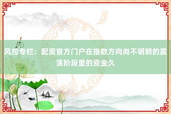 风控专栏：配资官方门户在指数方向尚不明朗的震荡阶段里的资金久