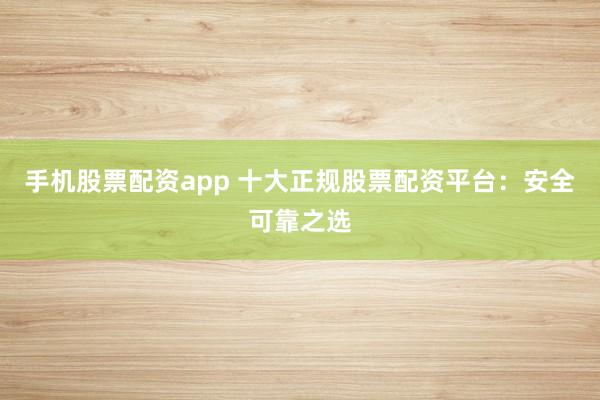 手机股票配资app 十大正规股票配资平台：安全可靠之选